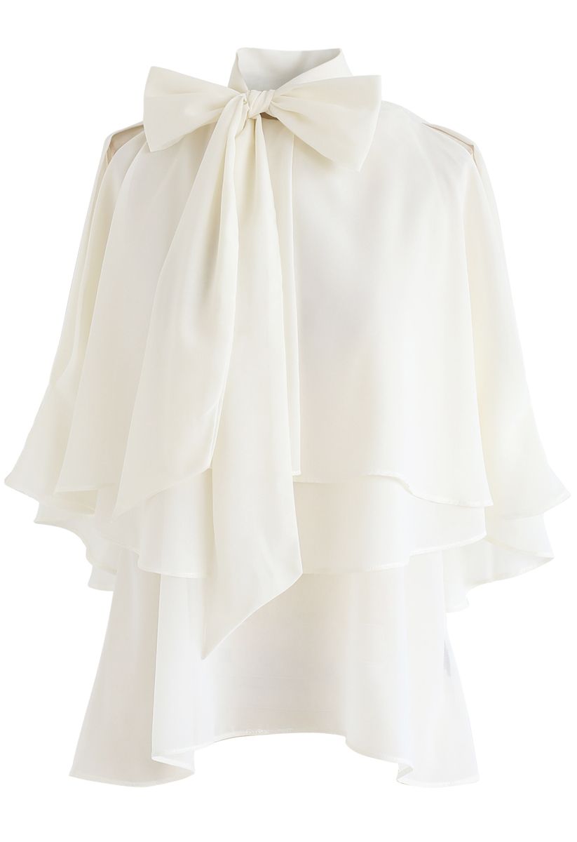 Flowy Ruffle Layered Cold-Shoulder Top in Cream