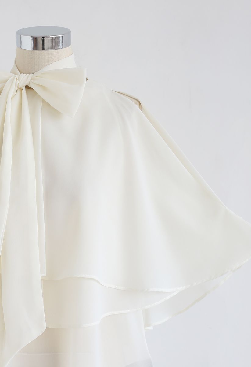 Flowy Ruffle Layered Cold-Shoulder Top in Cream