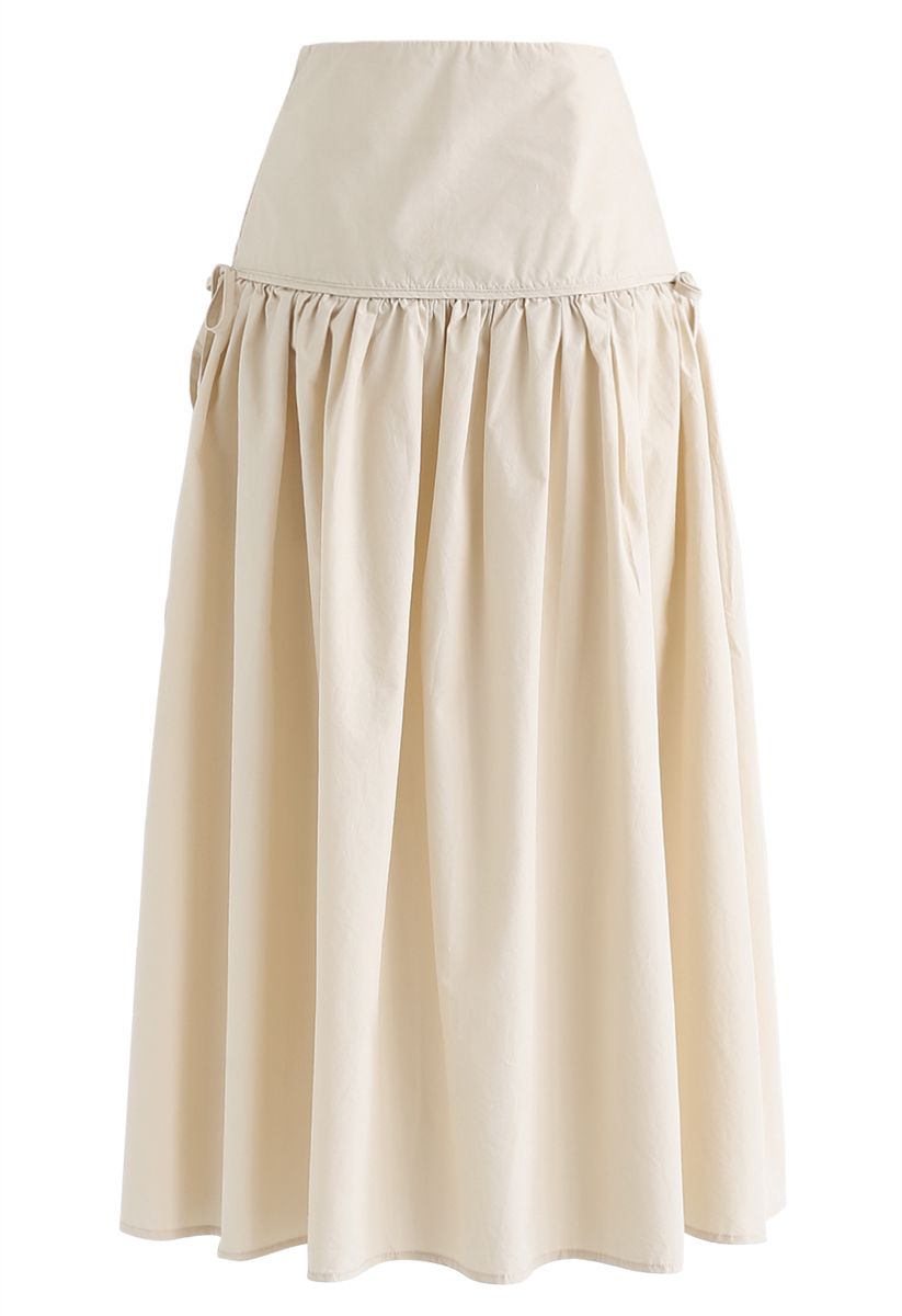 High-Waisted A-Line Midi Skirt in Sand - Retro, Indie and Unique Fashion