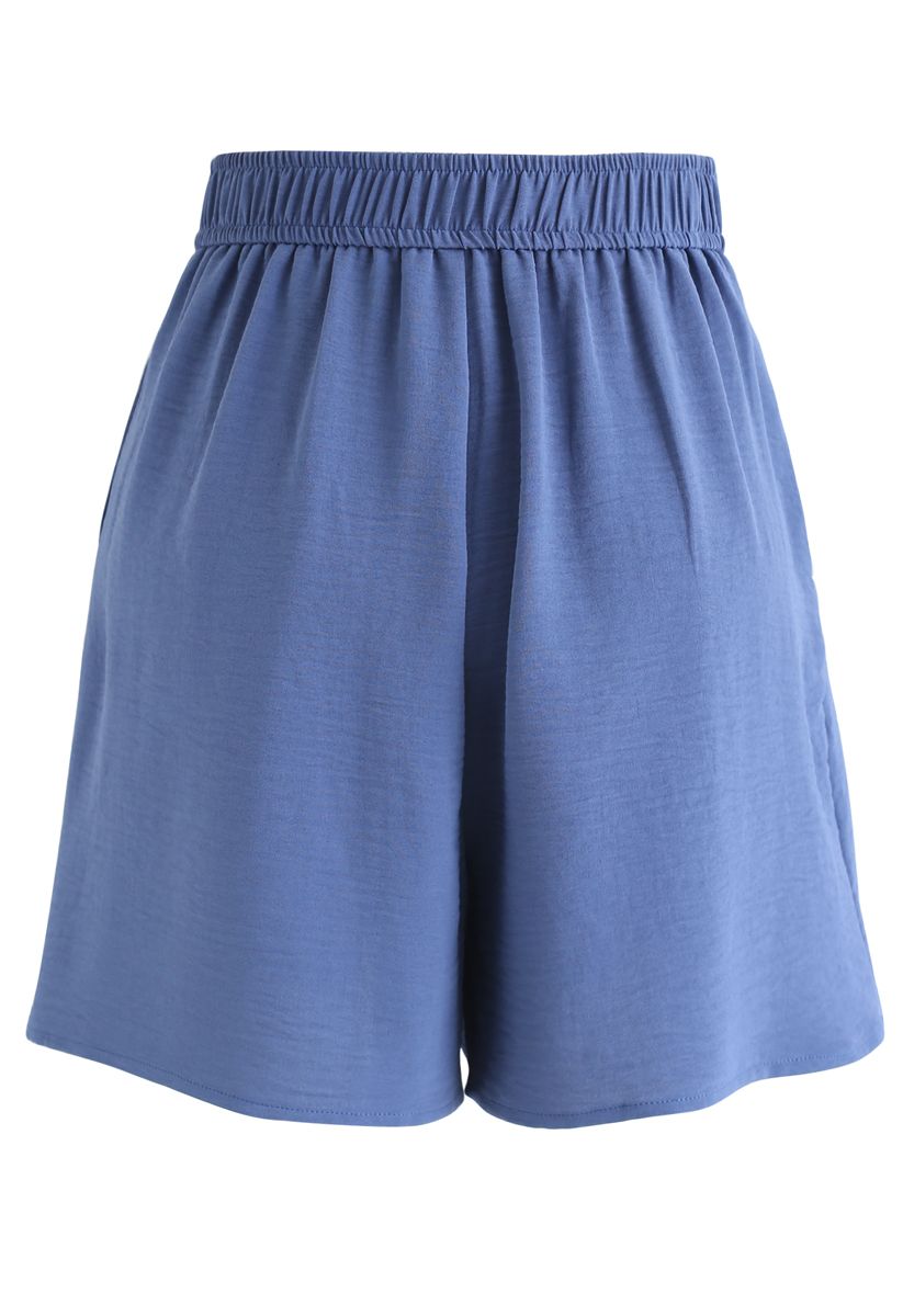 High-Waisted Pleated Shorts in Blue