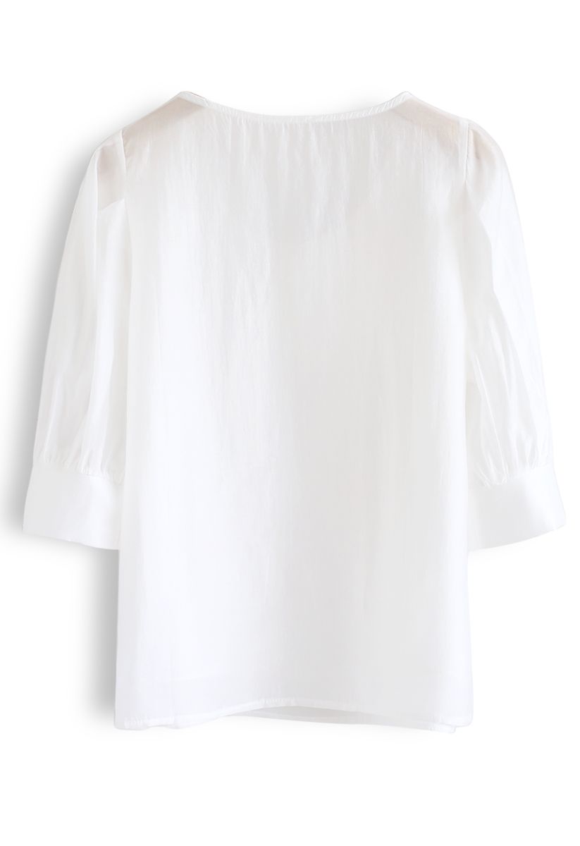 Faux Pearl Decorated Smock Top in White - Retro, Indie and Unique Fashion