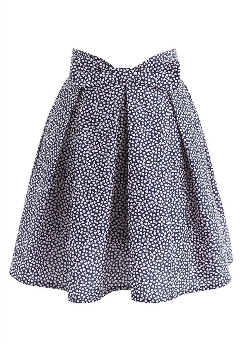 Mini Heart Print Bowknot Pleated Skirt in Navy - Retro, Indie and ...