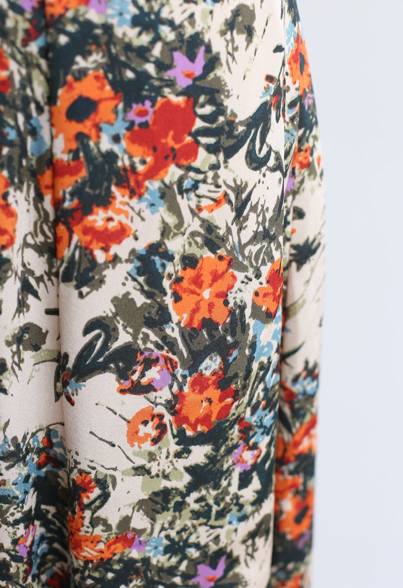 Ditsy Floral Frill Hem Midi Skirt - Retro, Indie and Unique Fashion
