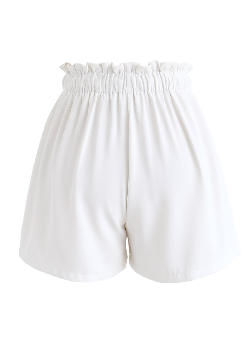 PaperBag-Waist Pockets Shorts in White - Retro, Indie and Unique Fashion