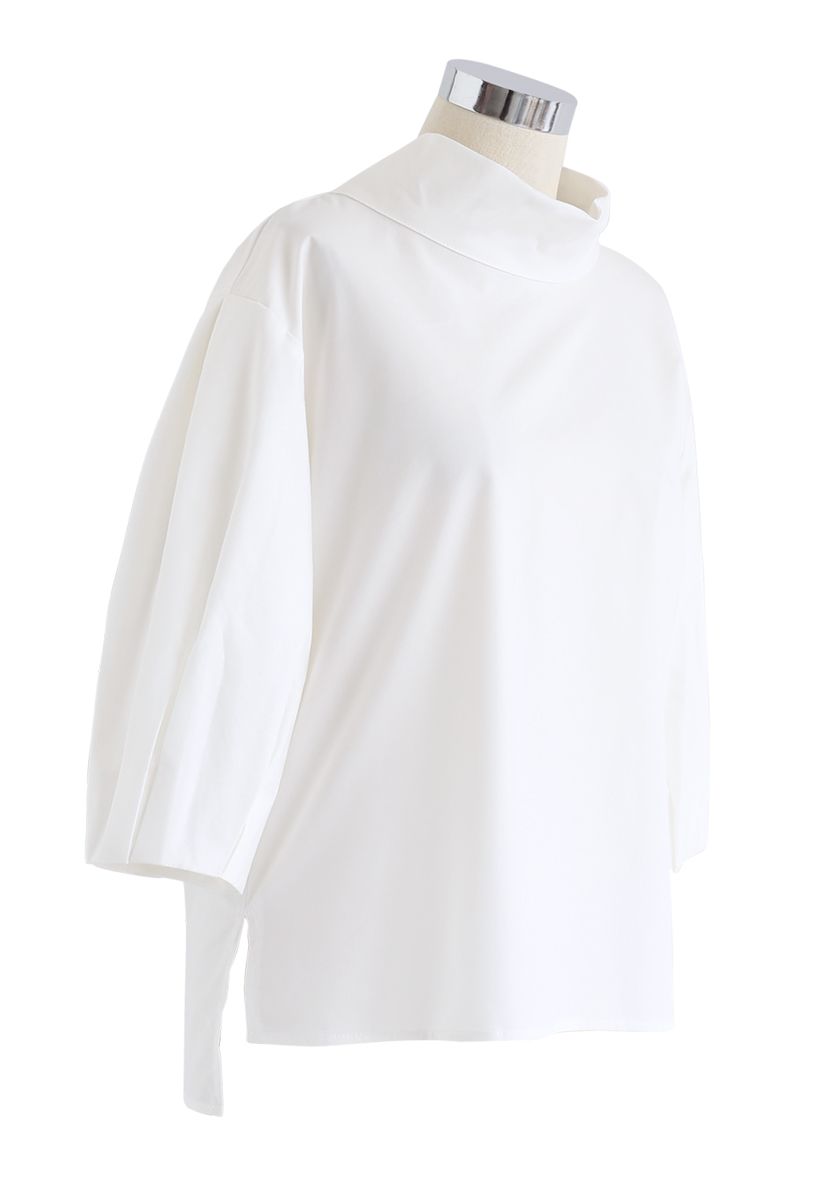 Bow-Neck Puff Sleeves Smock Top in White - Retro, Indie and Unique Fashion