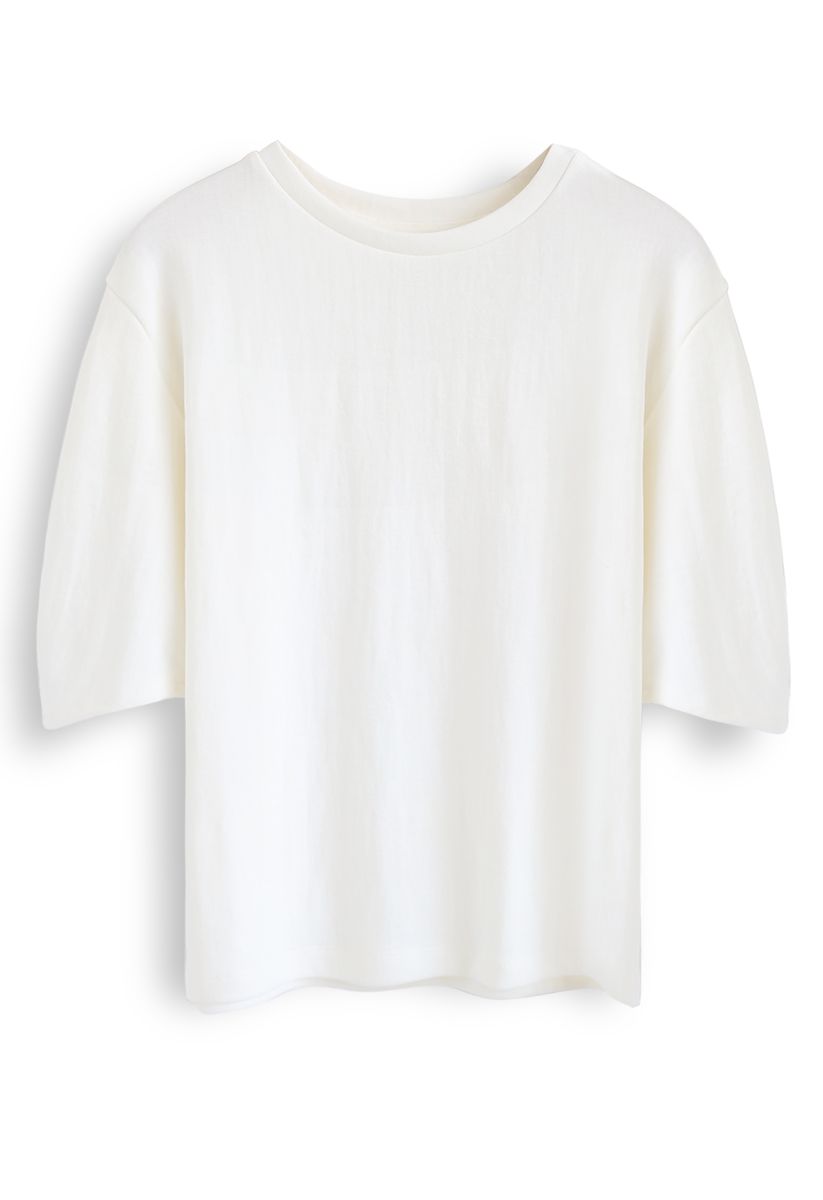 Pure White Mid-Sleeve Top - Retro, Indie and Unique Fashion