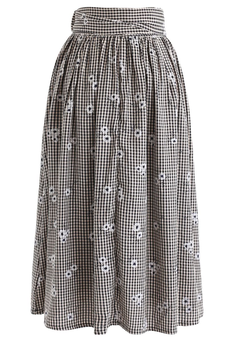 Diffuse Daisy Print Bowknot Midi Skirt in Black - Retro, Indie and ...