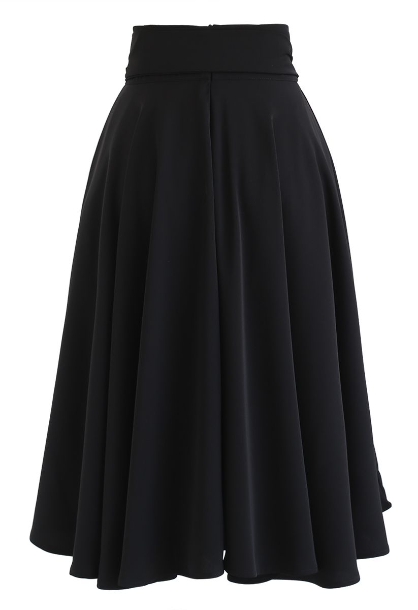 Flare Hem Bowknot Waist Midi Skirt in Black - Retro, Indie and Unique ...