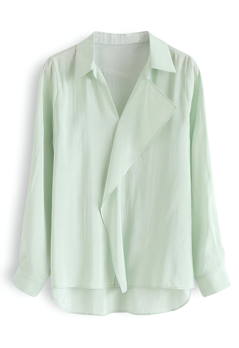 Hi-Lo Hem V-Neck Ruffle Front Shirt in Mint - Retro, Indie and Unique ...
