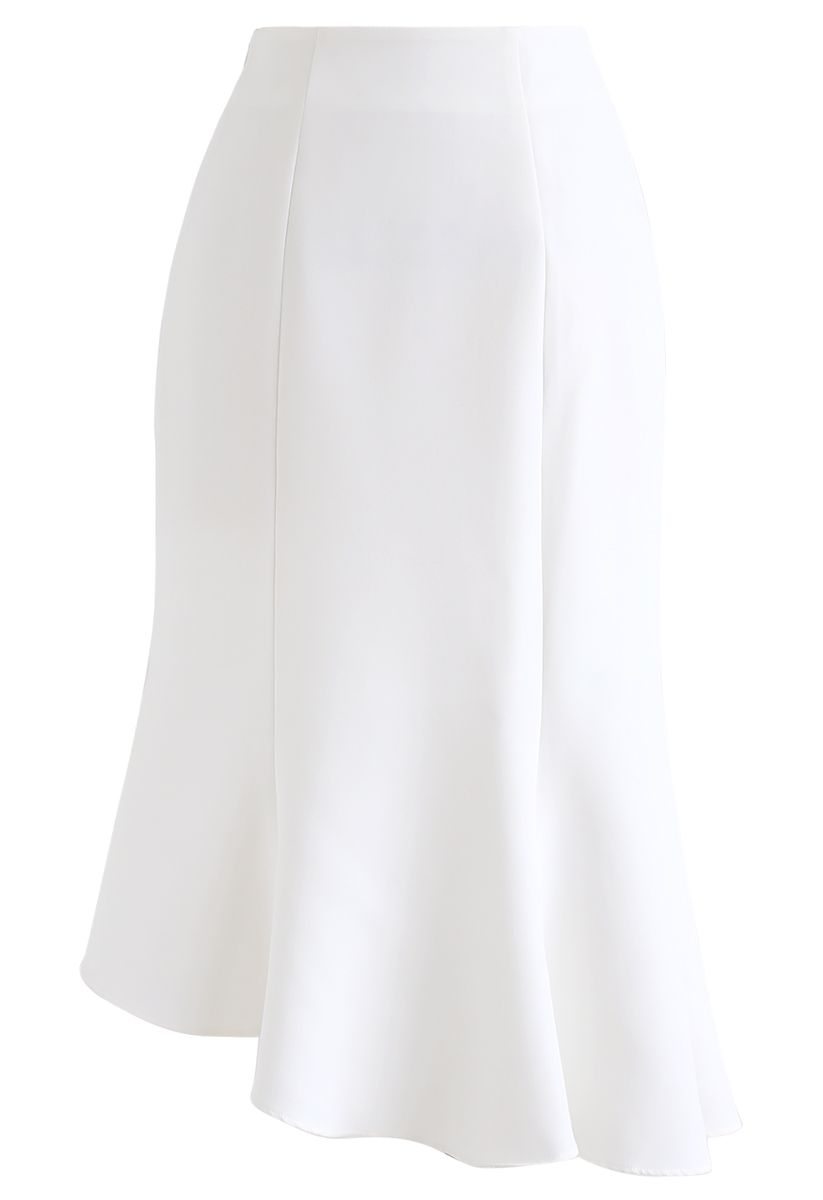 White ruffle shop skirt midi