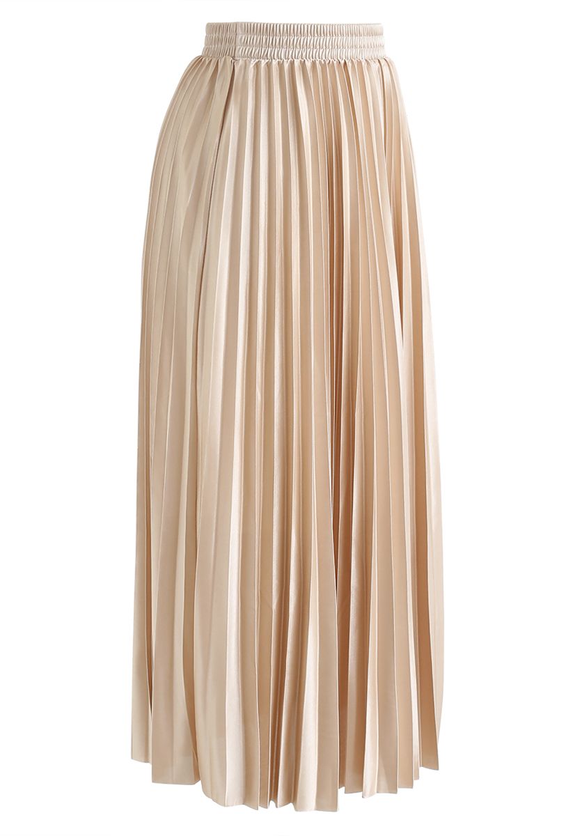 Full Pleated Midi Skirt in Champagne - Retro, Indie and Unique Fashion