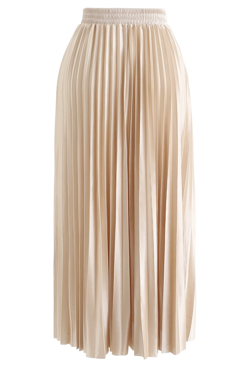 Full Pleated Midi Skirt in Champagne - Retro, Indie and Unique Fashion