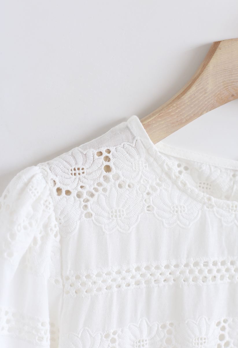 Sunflower Embroidery Hollow Out Top in White - Retro, Indie and Unique ...