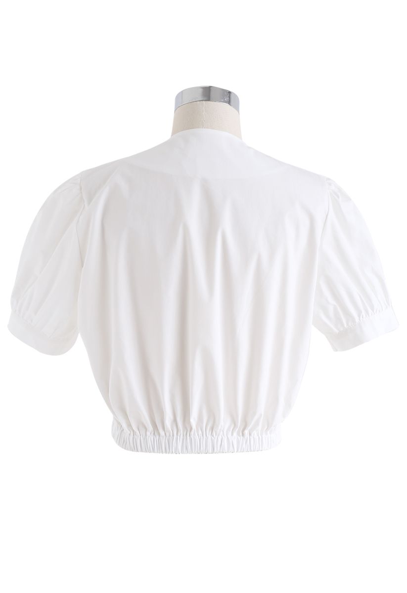 Twist Front V-Neck Cropped Top in White - Retro, Indie and Unique Fashion