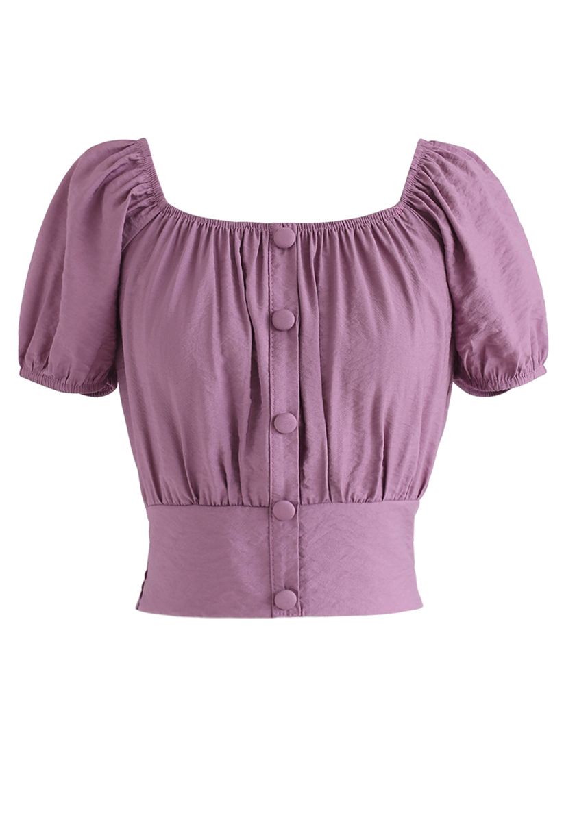 Square Neck Buttoned Front Cropped Top in Purple - Retro, Indie and ...