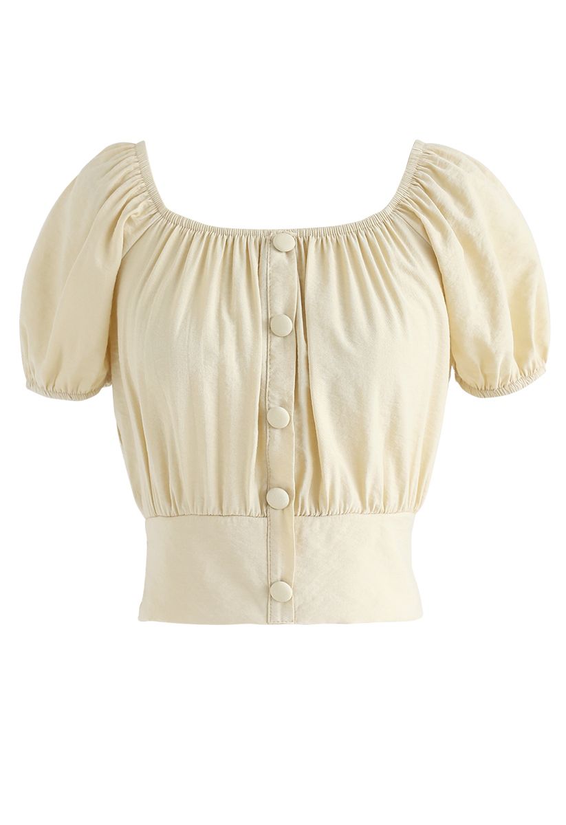 Square Neck Buttoned Front Cropped Top in Light Yellow - Retro, Indie ...