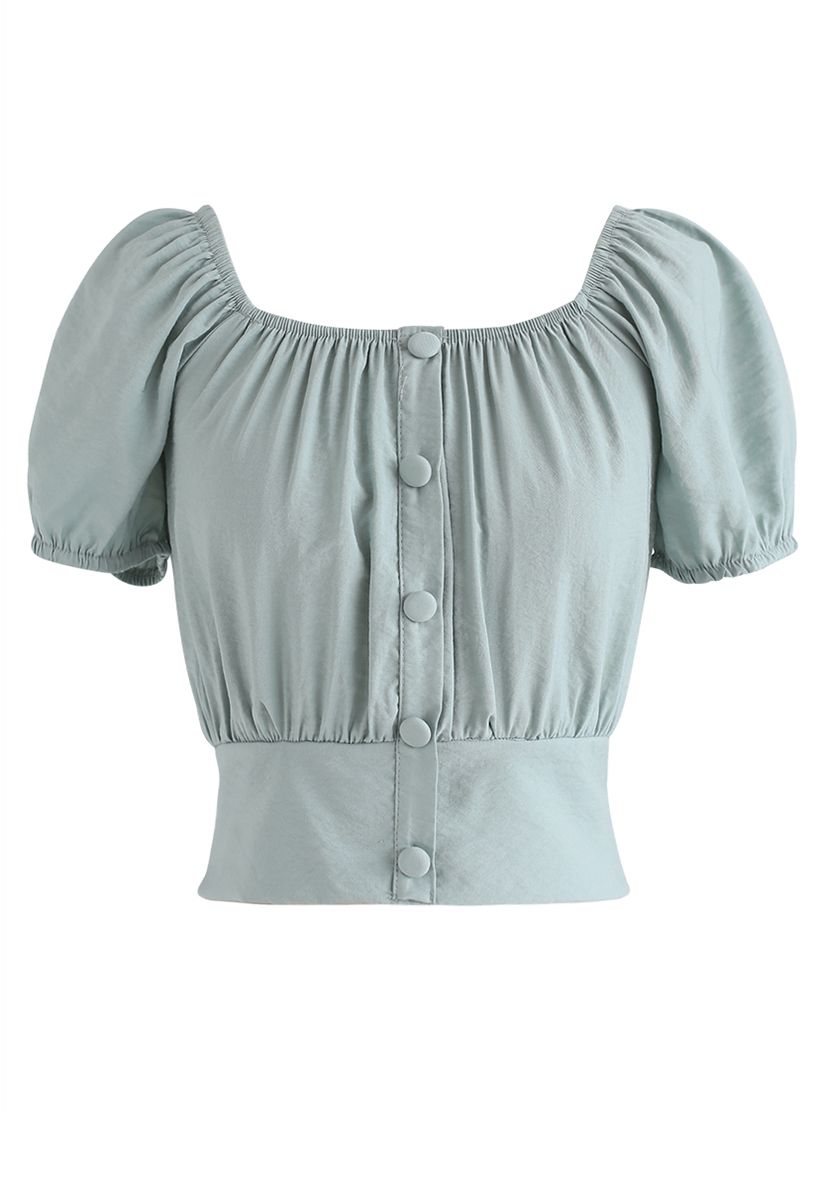 Square Neck Buttoned Front Cropped Top in Mint - Retro, Indie and ...