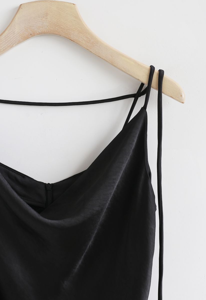 Cowl Neck Flare Hem Satin Cami Top in Black - Retro, Indie and Unique ...