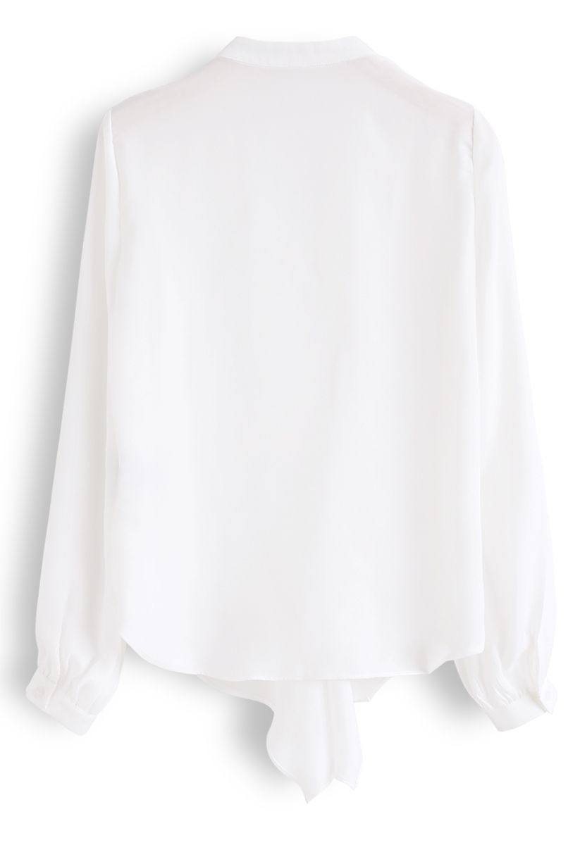 Front Ruffle V-Neck Shirt in White - Retro, Indie and Unique Fashion