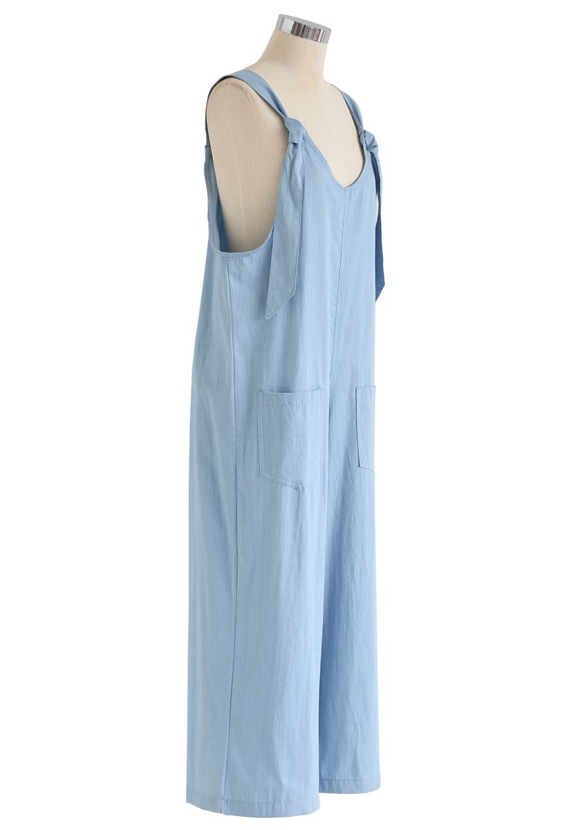 Pockets Wide-Leg Jumpsuit in Light Blue