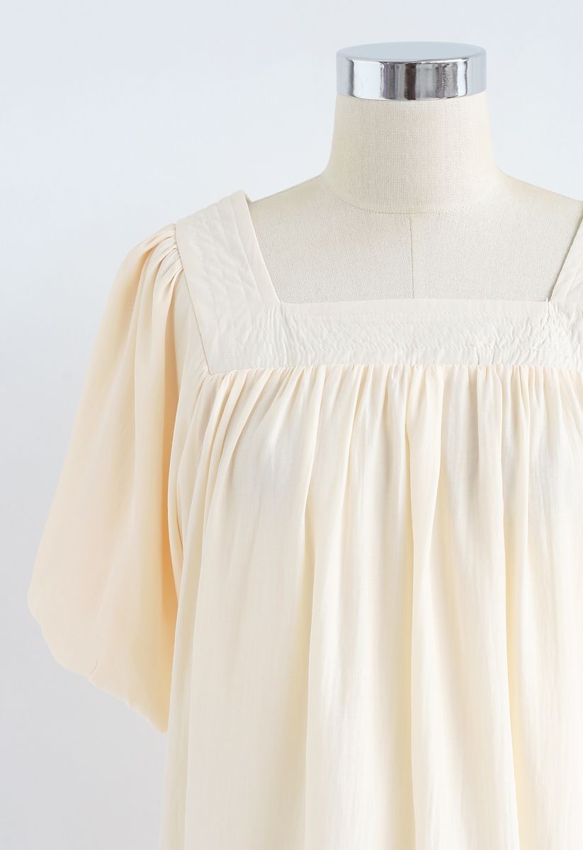 Square Neck Puff Sleeves Top in Cream - Retro, Indie and Unique Fashion
