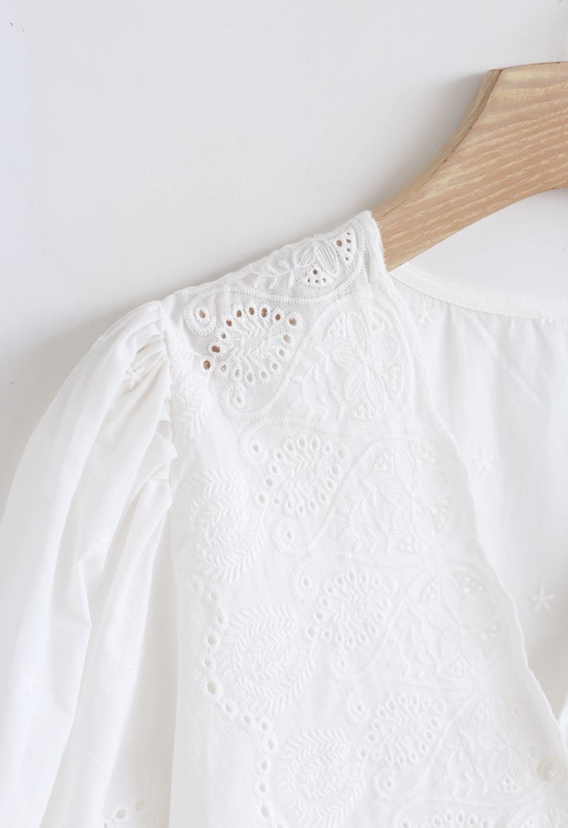 Slanted Embroidery Button Down Top in White - Retro, Indie and Unique ...