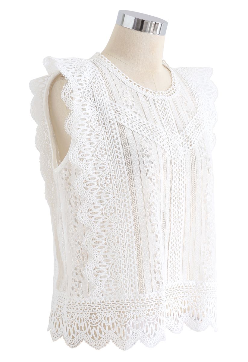 Crochet Trim Sleeveless Lace Top in White - Retro, Indie and Unique Fashion