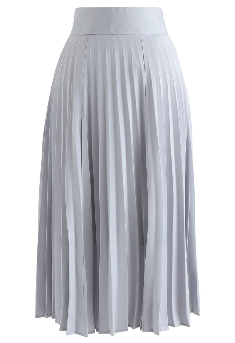 Satin Full Pleated Midi Skirt in Dusty Blue - Retro, Indie and Unique ...