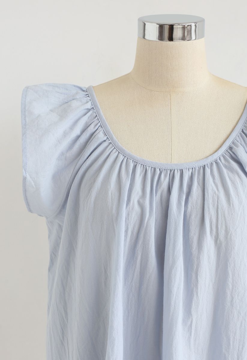 Scoop Neck Ruffle Sleeveless Top in Blue - Retro, Indie and Unique Fashion