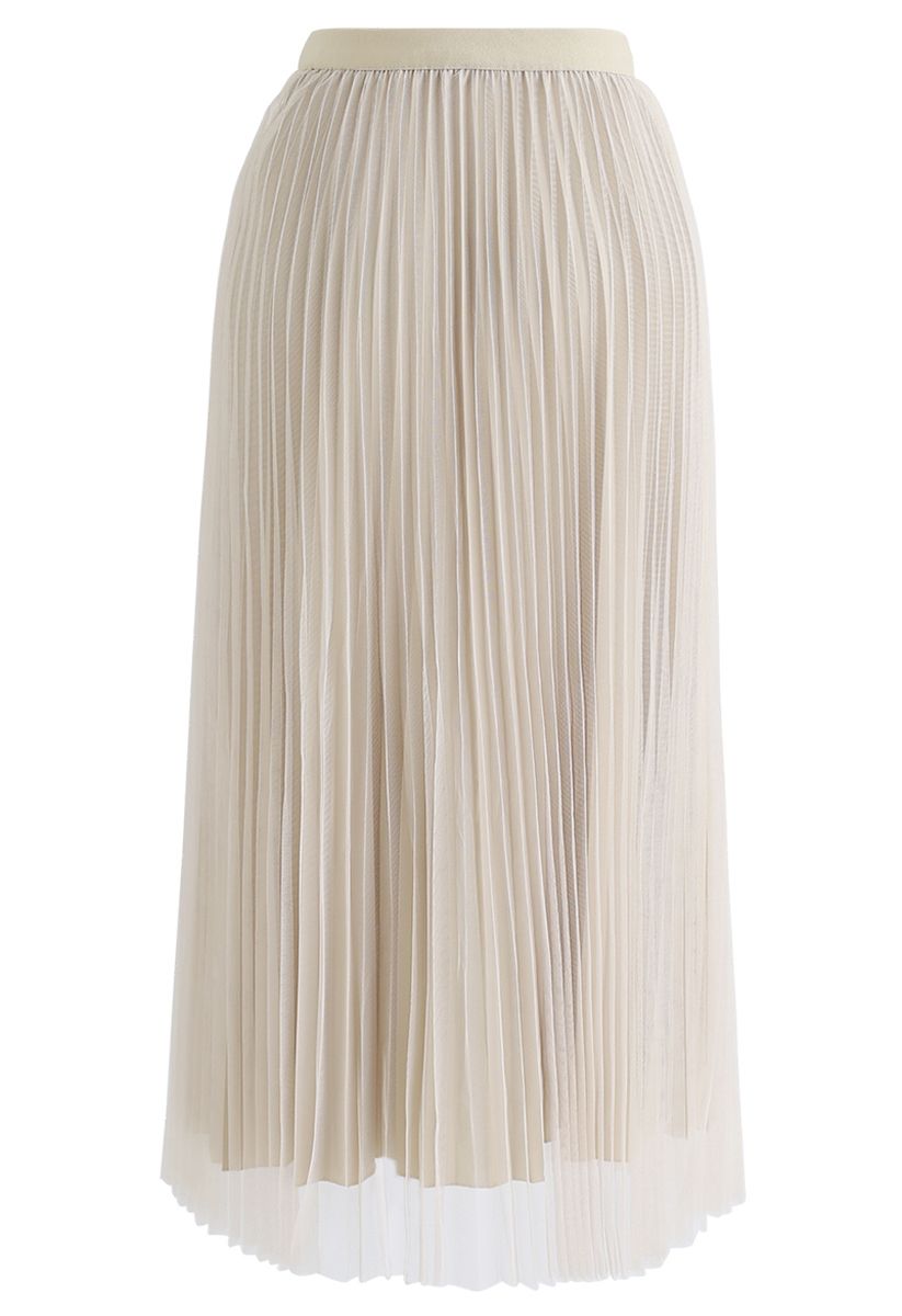 Reversible Pleated Midi Skirt in Sand - Retro, Indie and Unique Fashion