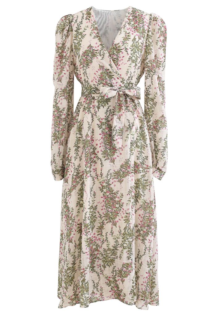 Floral Wrap Bowknot Chiffon Dress in Cream - Retro, Indie and Unique ...