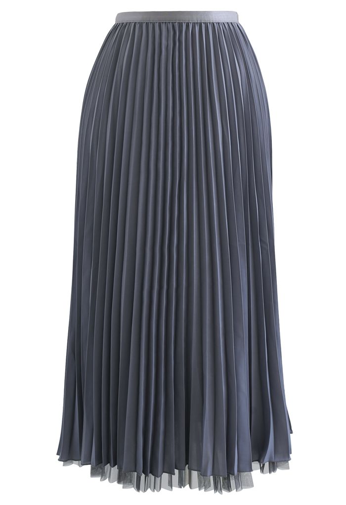 Reversible Pleated Midi Skirt in Grey - Retro, Indie and Unique Fashion