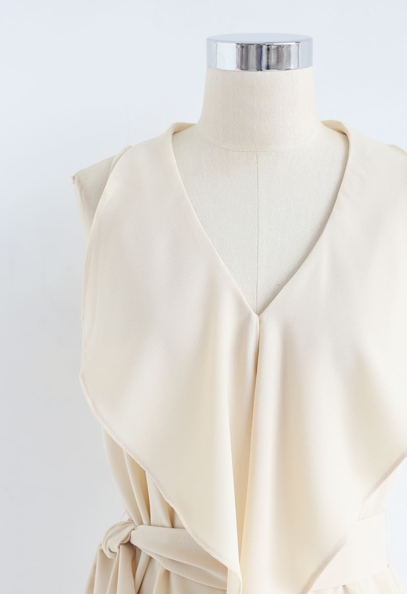 Ruffle Belted Sleeveless Top in Sand