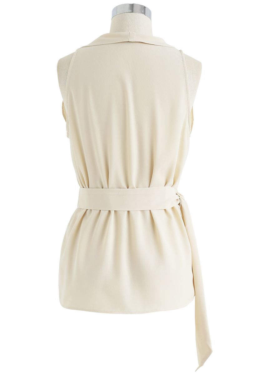 Ruffle Belted Sleeveless Top in Sand