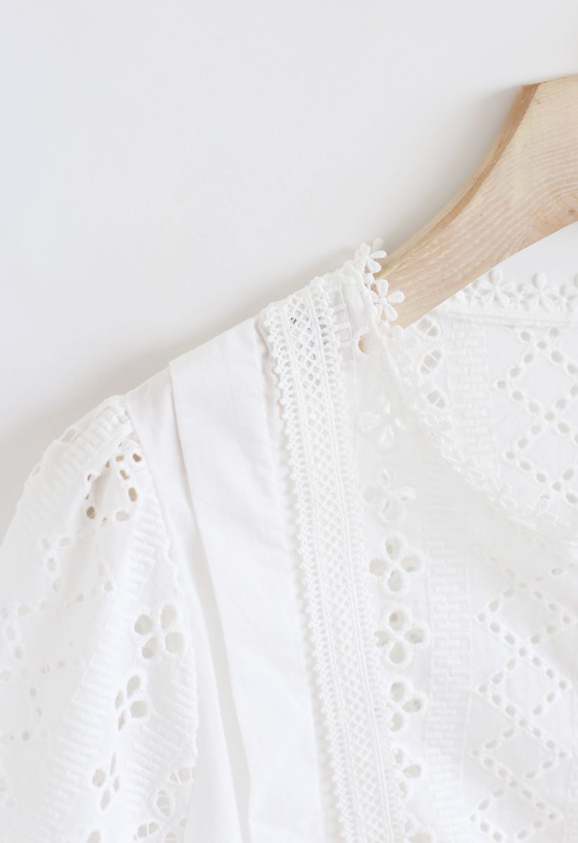 Eyelet Embroidery Crochet Peplum Top in White - Retro, Indie and Unique ...