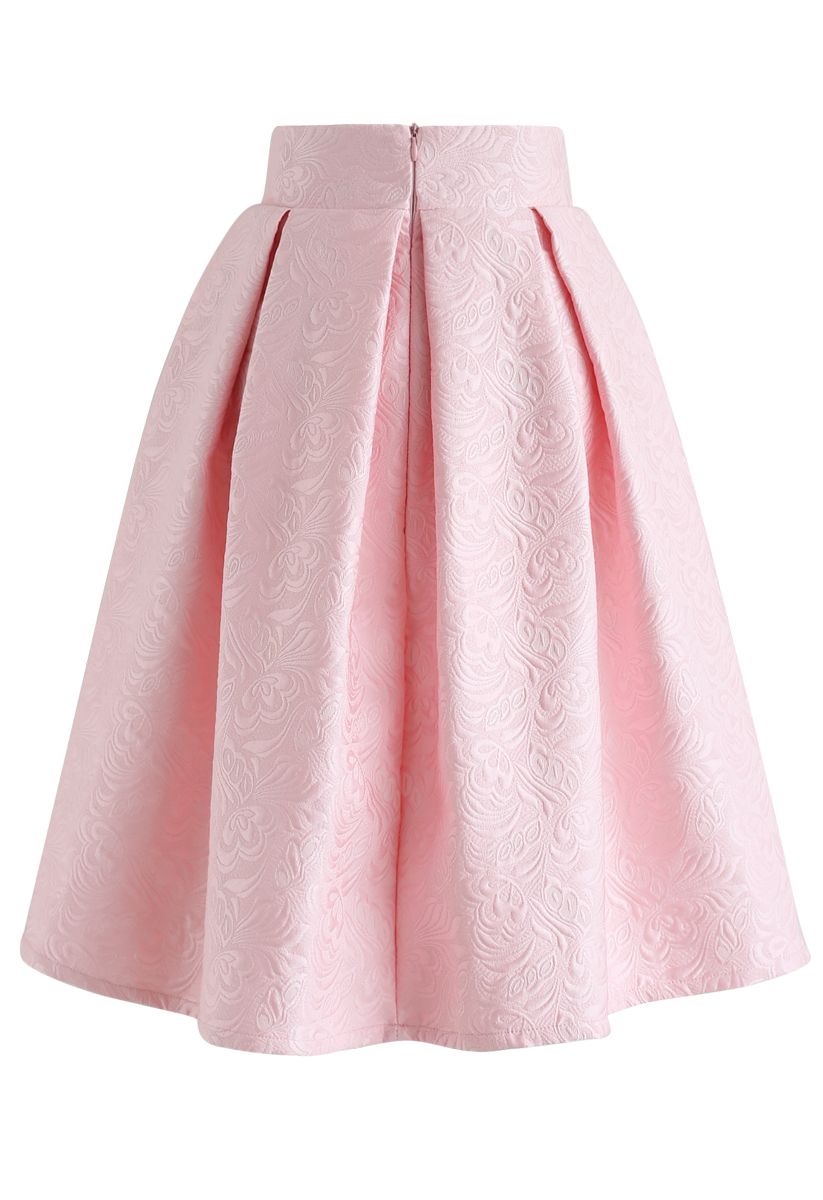 Bowknot Pleated Jacquard Midi Skirt in Pink - Retro, Indie and Unique ...