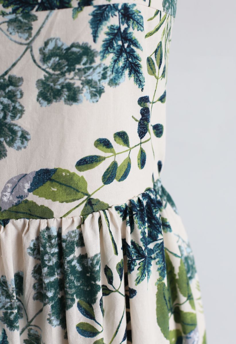 Natural Leaves Printed Linen-Blend Dress - Retro, Indie and Unique Fashion
