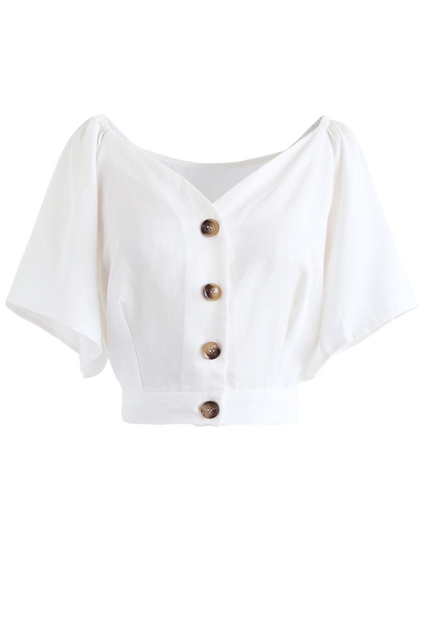 Horn Button Sweetheart Neck Bowknot Crop Top in White - Retro, Indie ...
