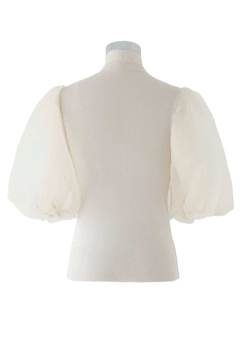 Fitted Organza Bubble Sleeves Knit Top in Cream - Retro, Indie and ...
