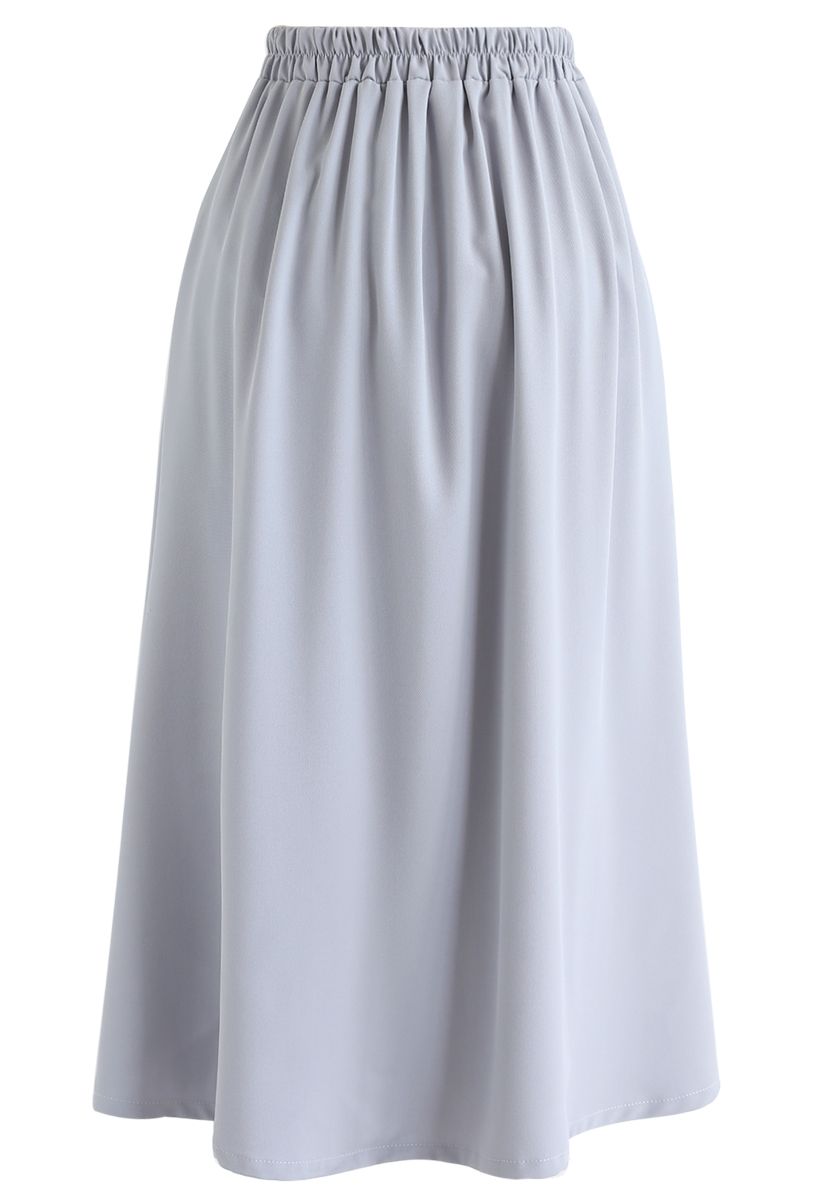 Split Shell Button Trim Midi Skirt in Dusty Blue