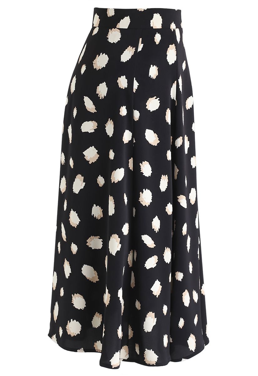 Bicolor Irregular Spots Print Midi Skirt in Black - Retro, Indie and ...