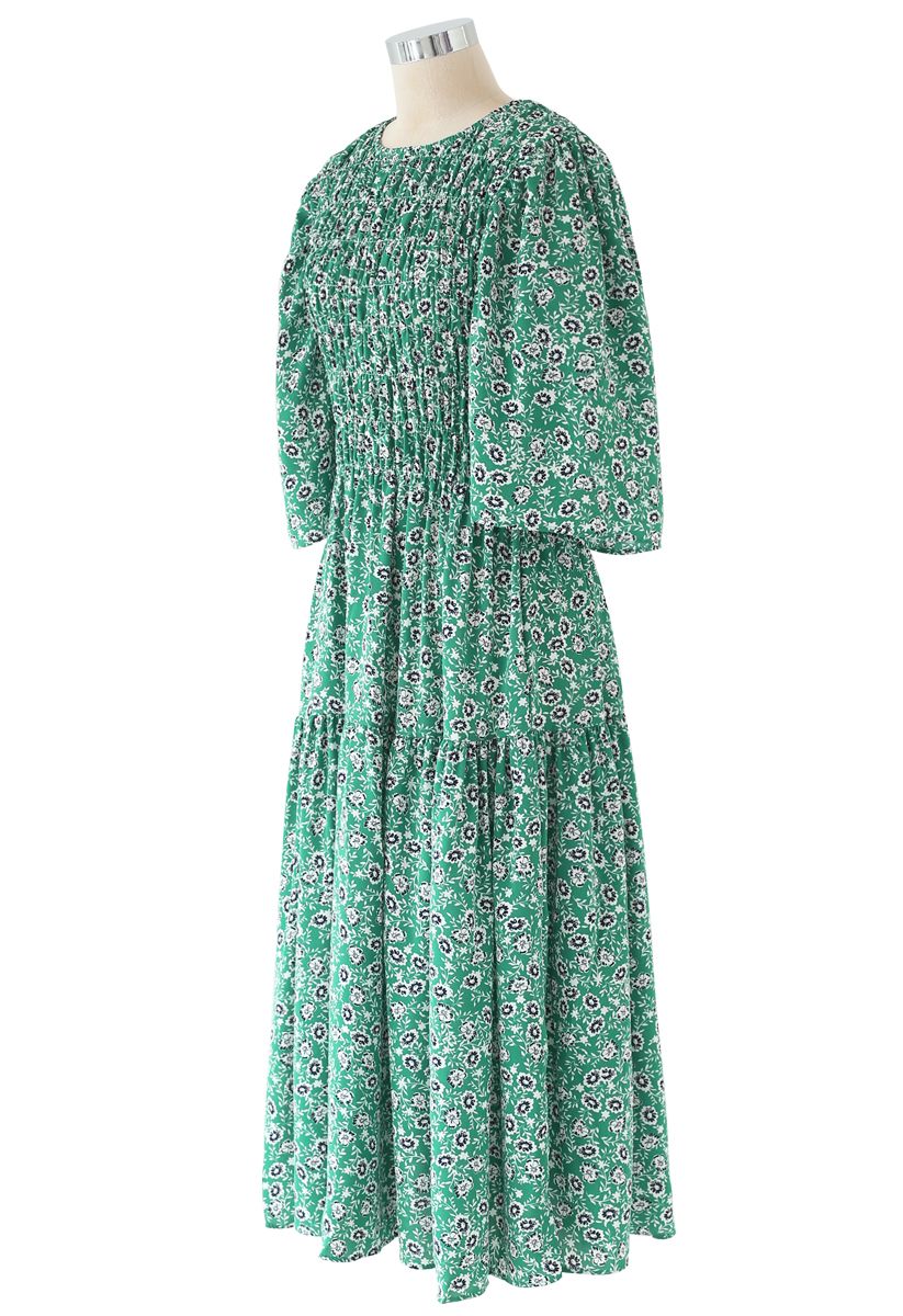 Richly Floret Dots Shirred Maxi Dress in Green - Retro, Indie and ...