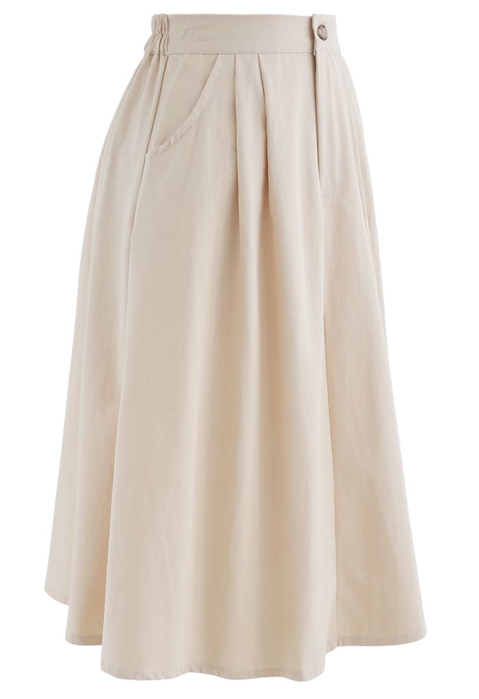 Slant Pockets A-Line Midi Skirt in Cream - Retro, Indie and Unique Fashion