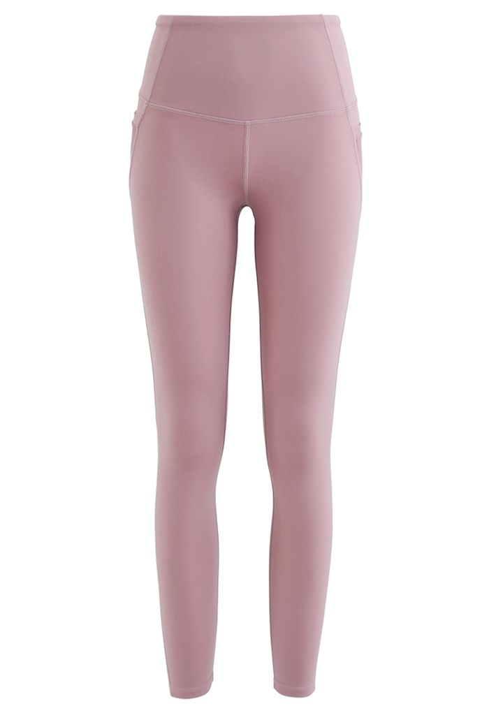 Mesh Pockets High Rise Seam Detail Ankle-Length Leggings in Dusty Pink -  Retro, Indie and Unique Fashion