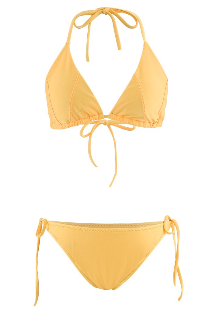 Self-Tied String Halter Bikini Set in Yellow - Retro, Indie and Unique ...