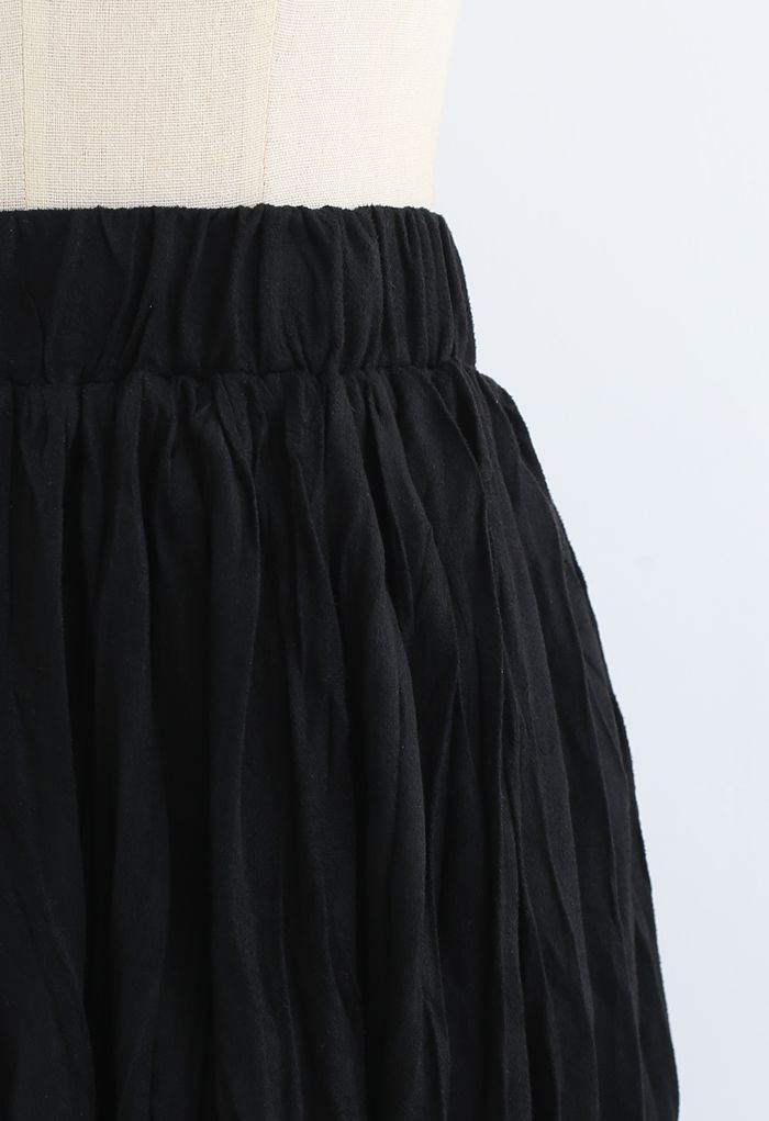 Black Velvet Pleated A-Line Midi Skirt in Black - Retro, Indie and ...