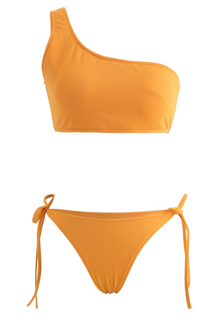 One-Shoulder Tie Side Low Rise Bikini Set in Mustard - Retro, Indie and ...