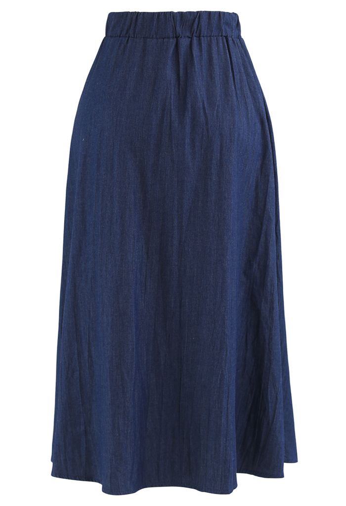 Daily Buttoned A-Line Midi Skirt in Navy - Retro, Indie and Unique Fashion