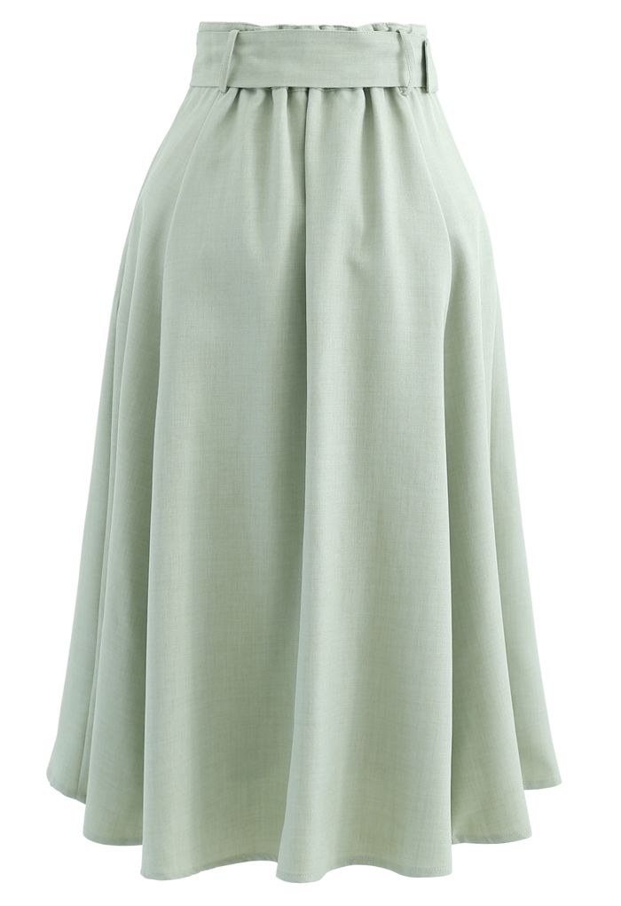 Belted Paper-Bag Waist A-Line Midi Skirt in Mint - Retro, Indie and ...