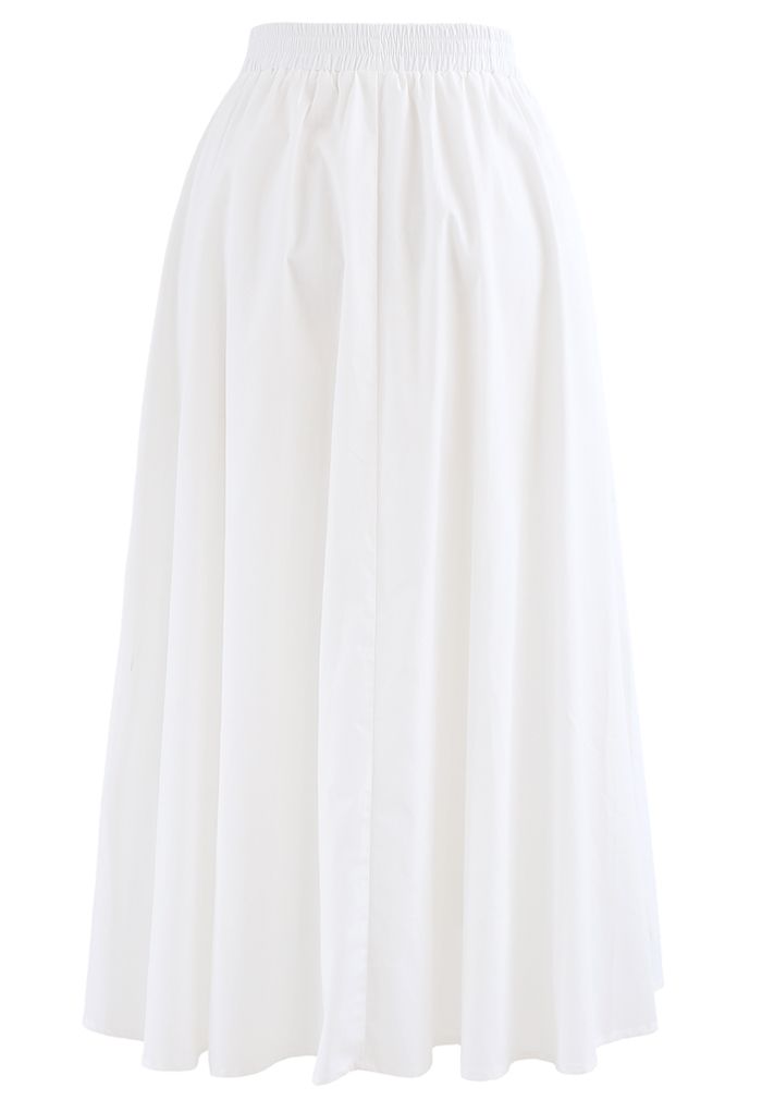 Ruffle Trim A-Line Cotton Midi Skirt in White - Retro, Indie and Unique ...